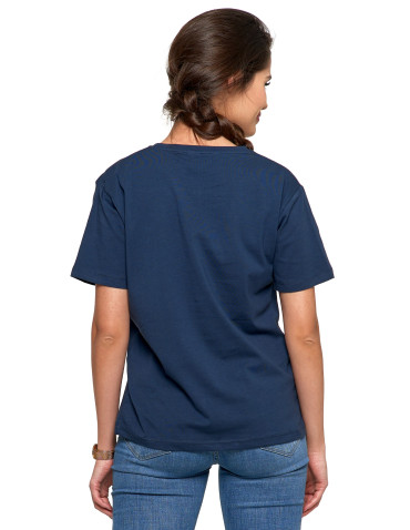 Koszulki i topy - Koszulka damska bawełna Premium T-shirt dekolt okrągły GRANATOWY - produkt 3