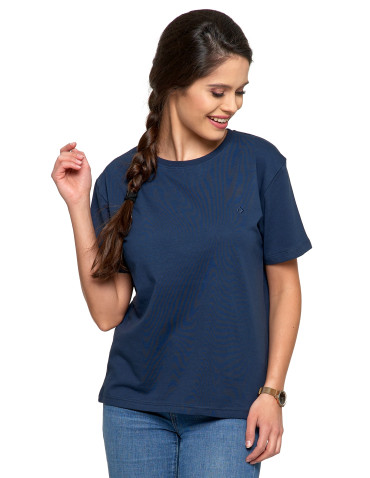 Koszulki i topy - Koszulka damska bawełna Premium T-shirt dekolt okrągły GRANATOWY - produkt 4