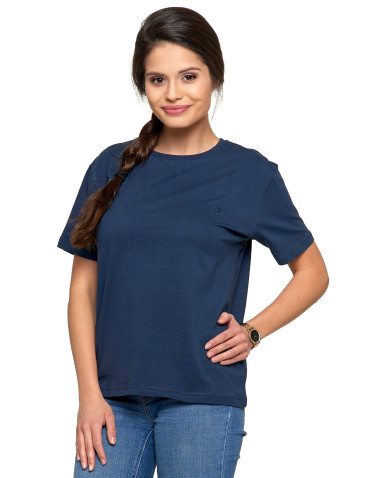 Koszulki i topy - Koszulka damska bawełna Premium T-shirt dekolt okrągły GRANATOWY - produkt 5