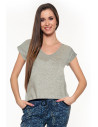 T-shirt damski z dekoltem w serek JASNY SZARY