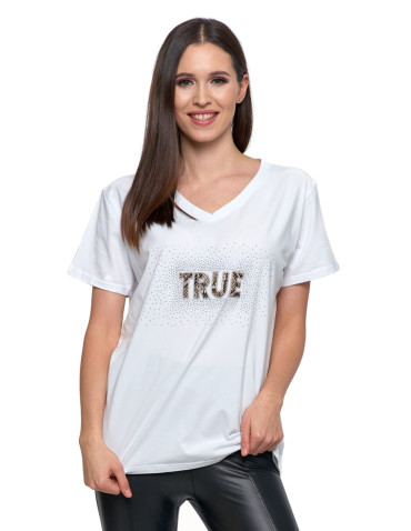 Koszulki i topy - T-shirt damski z cyrkoniami glamour BIAŁY - produkt 3
