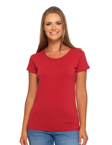 Koszulki i topy - T-shirt damski bawełniany z krótkim rękawkiem jednokolorowy BORDOWY - produkt 1