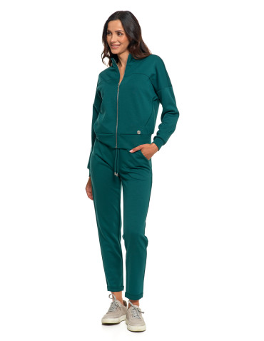 Spodnie - Damskie spodnie dresowe rurki eleganckie z kieszeniami CIEMNY ZIELONY - produkt 1