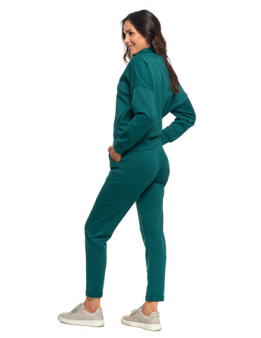 Spodnie - Damskie spodnie dresowe rurki eleganckie z kieszeniami CIEMNY ZIELONY - produkt 7