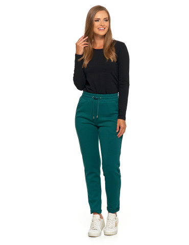 Spodnie - Damskie spodnie dresowe rurki eleganckie z kieszeniami CIEMNY ZIELONY - produkt 8