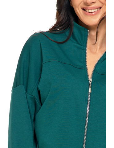 Bluzy - Bluza damska rozpinana ze stójką CIEMNY ZIELONY - produkt 3