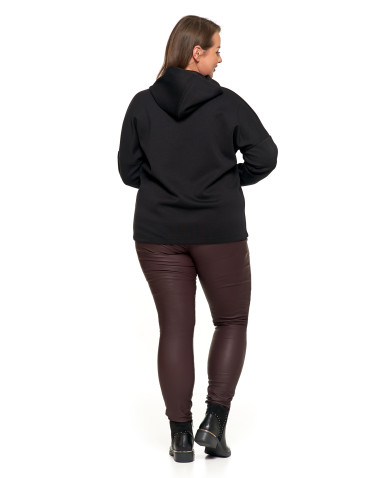 Bluzy - Luźna damska bluza z kapturem ze złotym zdobieniem CZARNY - produkt 6