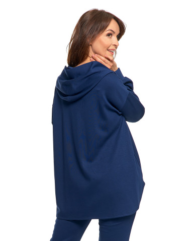 Bluzy - Damska bluza oversize z kapturem i dekoltem w serek GRANATOWY - produkt 2