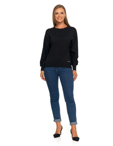 Swetry - Klasyczny damski sweter z luźnymi rękawami CZARNY - produkt 4