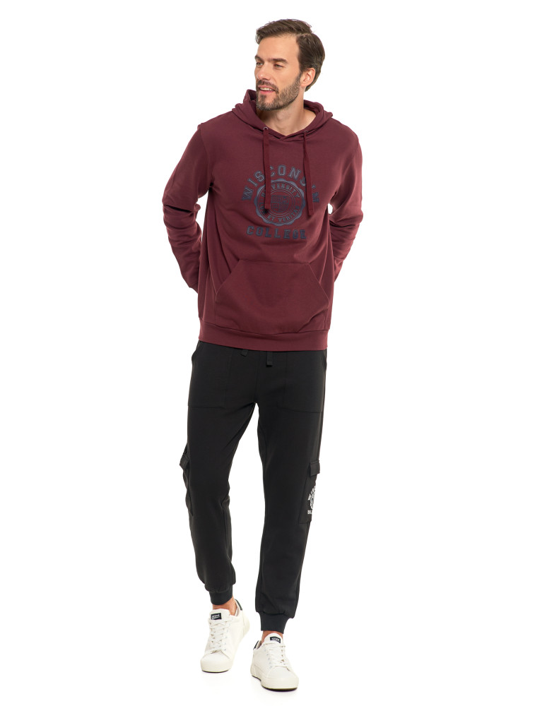 Bluzy - Męska bluza dresowa z kapturem i nadrukiem CZERWONY - produkt moraj.pl 4
