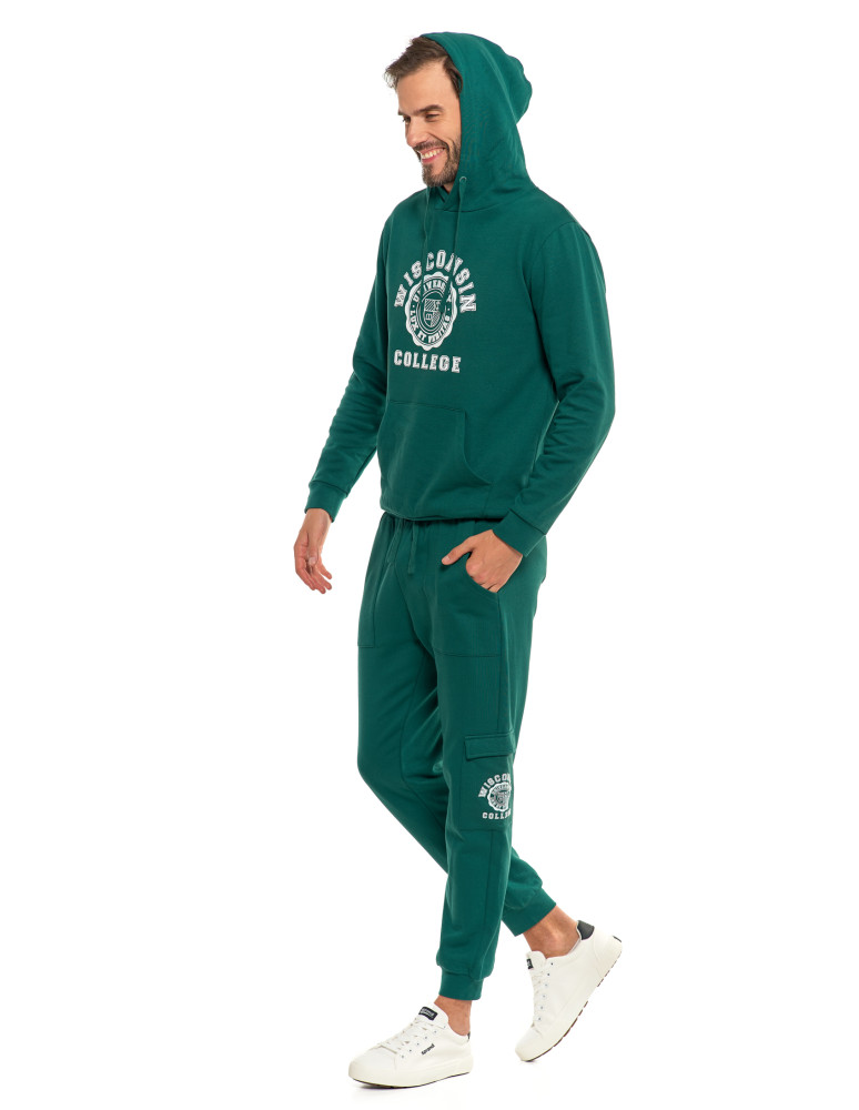 Bluzy - Męska bluza dresowa z kapturem i nadrukiem ZIELONY - produkt moraj.pl 7