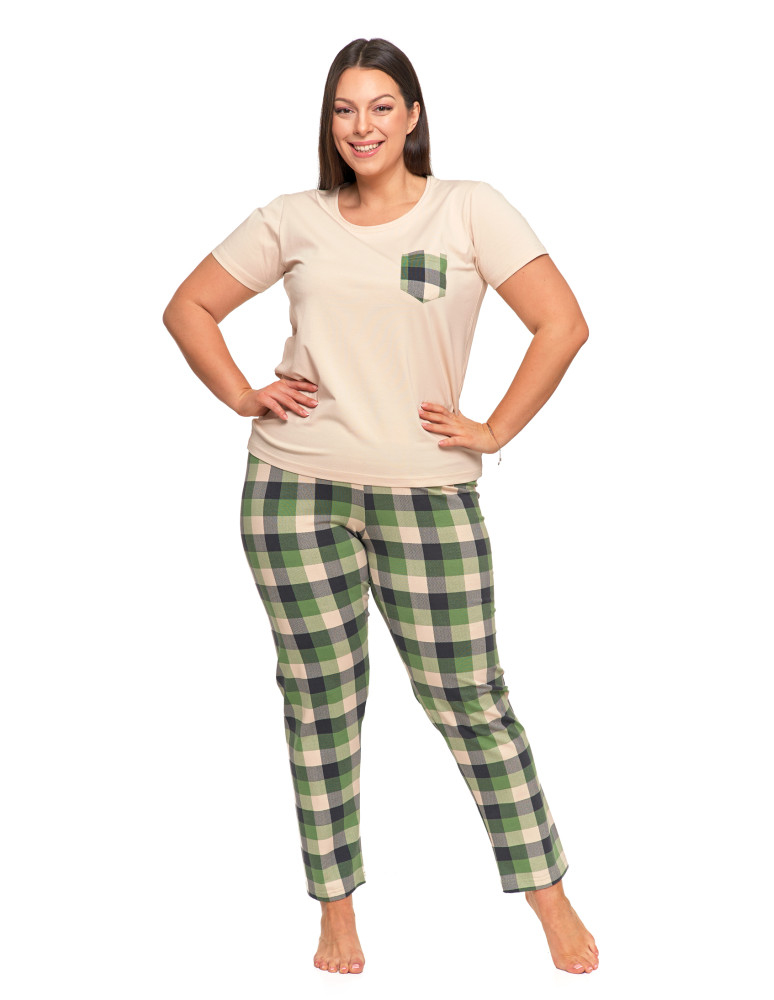 Krótki rękaw - Damska piżama Plus Size z długimi spodniami w kratkę ZIELONY - produkt moraj.pl 1