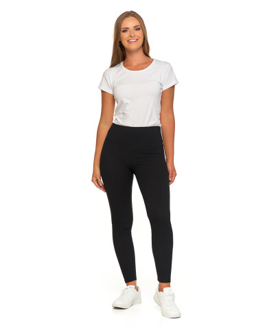 Legginsy - Legginsy damskie w prążek z wysokim stanem CZARNY - produkt 1