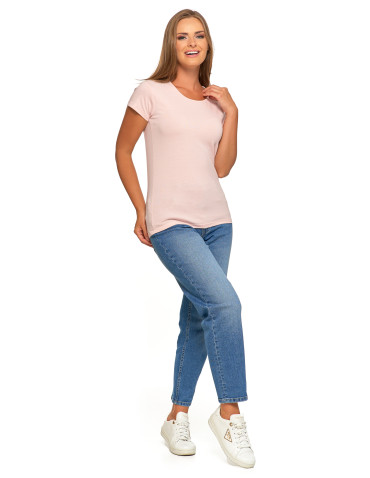 Koszulki i topy - T-shirt damski bawełniany z krótkim rękawkiem jednokolorowy RÓŻOWY - produkt 5