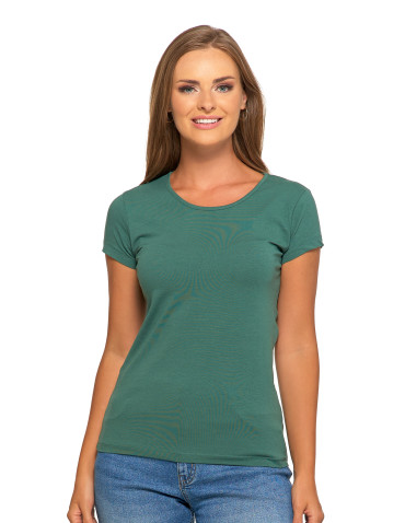 Koszulki i topy - T-shirt damski bawełniany z krótkim rękawkiem jednokolorowy KHAKI - produkt 1