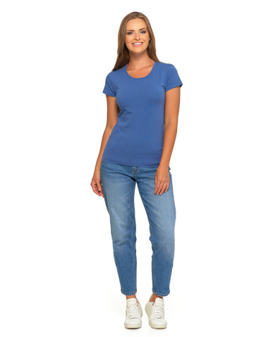 Koszulki i topy - T-shirt damski bawełniany z krótkim rękawkiem jednokolorowy JEANS - produkt 4