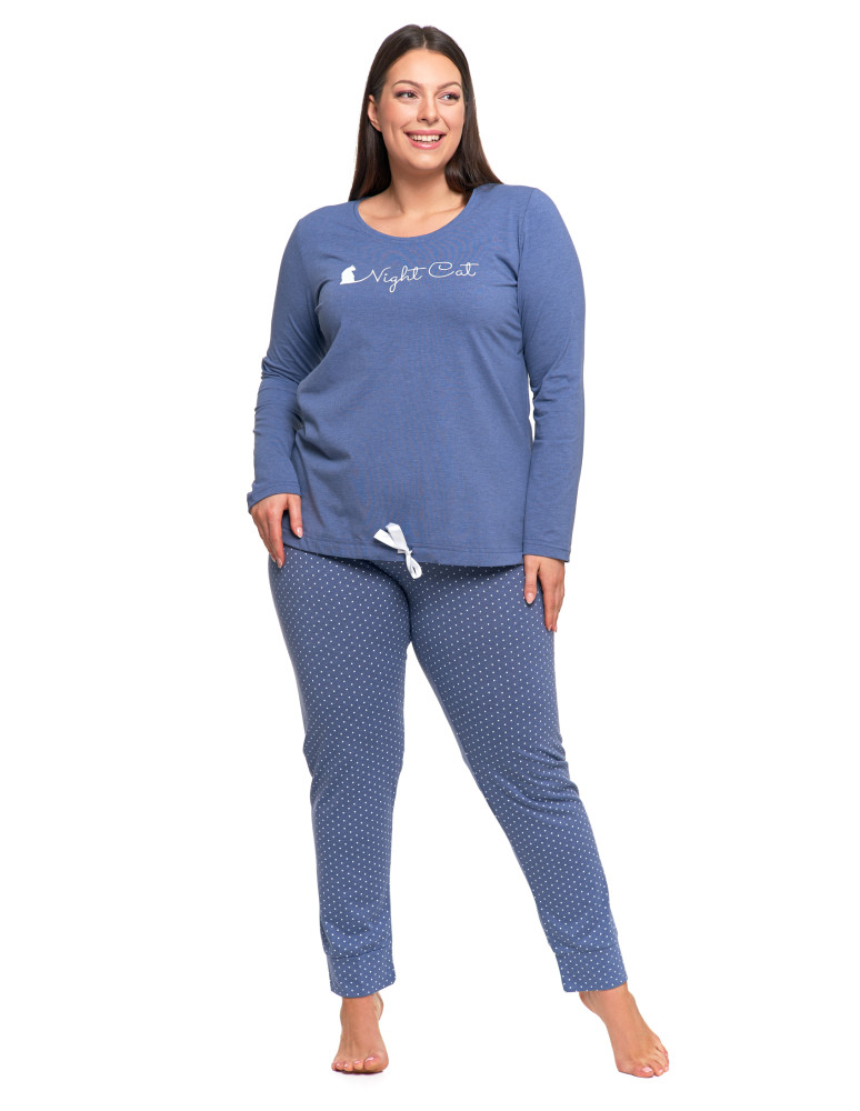 Długi rękaw - Damska piżama Plus Size z długim rękawem i wiązaną bluzką JEANS - produkt moraj.pl 1