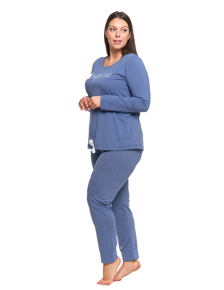 Długi rękaw - Damska piżama Plus Size z długim rękawem i wiązaną bluzką JEANS - produkt moraj.pl 5