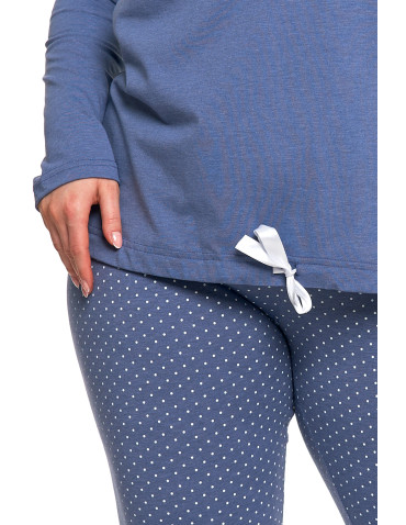 Długi rękaw - Damska piżama Plus Size z długim rękawem i wiązaną bluzką JEANS - produkt 8