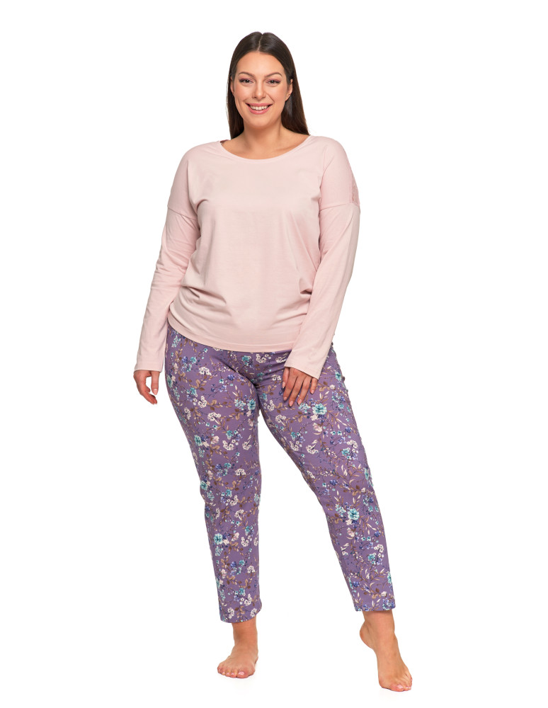 Długi rękaw - Damska piżama Plus Size długa z koronkowymi detalami GRAFIT - produkt moraj.pl 1