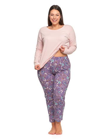 Długi rękaw - Damska piżama Plus Size długa z koronkowymi detalami GRAFIT - produkt 5
