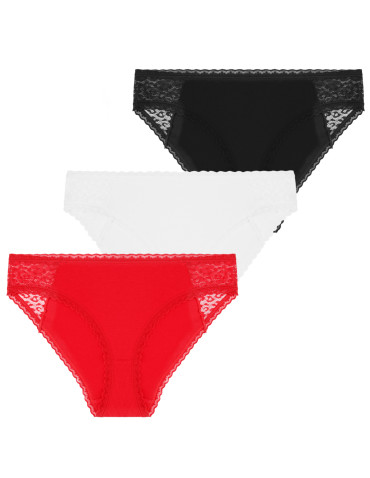 Figi - Damskie majtki figi bikini bawełniane z koronką 3-pak WIELOKOLOROWY - produkt 1