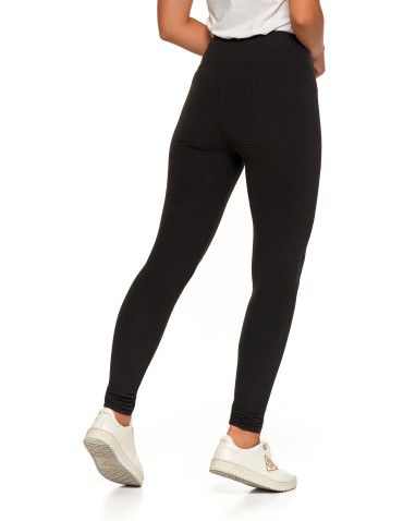 Legginsy - Damskie legginsy z wysokim stanem i prążkowaną strukturą CZARNY - produkt 8