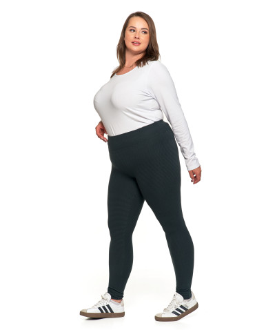 Legginsy - Damskie legginsy z wysokim stanem i prążkowaną strukturą GRAFIT - produkt 8
