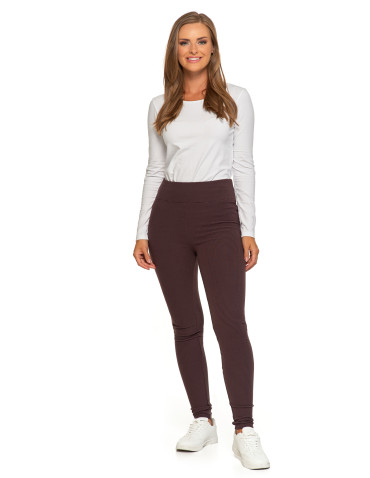 Legginsy - Damskie legginsy z wysokim stanem i prążkowaną strukturą BRĄZOWY - produkt 1