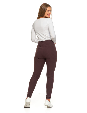 Legginsy - Damskie legginsy z wysokim stanem i prążkowaną strukturą BRĄZOWY - produkt 2