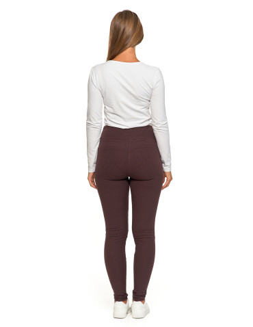 Legginsy - Damskie legginsy z wysokim stanem i prążkowaną strukturą BRĄZOWY - produkt 7