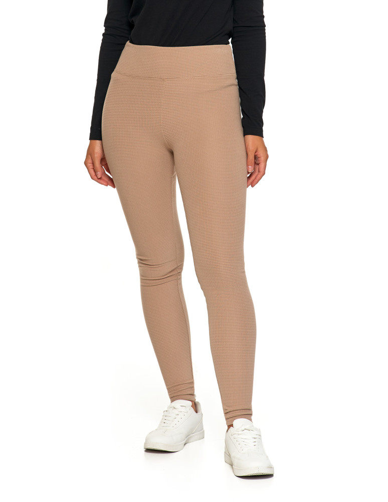 Legginsy - Damskie legginsy z wysokim stanem i prążkowaną strukturą BEŻOWY - produkt moraj.pl 4