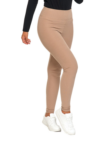 Legginsy - Damskie legginsy z wysokim stanem i prążkowaną strukturą BEŻOWY - produkt 5