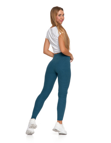 Legginsy - Damskie legginsy z wysokim stanem i prążkowaną strukturą ZIELONY - produkt 2
