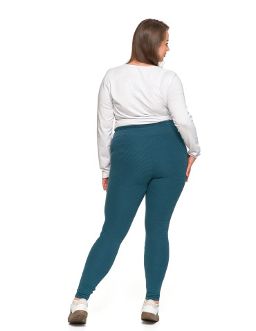 Legginsy - Damskie legginsy z wysokim stanem i prążkowaną strukturą ZIELONY - produkt 6