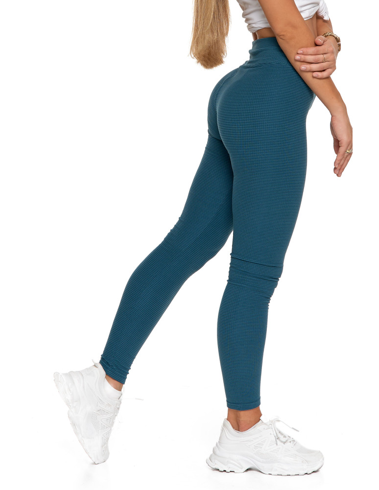 Legginsy - Damskie legginsy z wysokim stanem i prążkowaną strukturą ZIELONY - produkt moraj.pl 8
