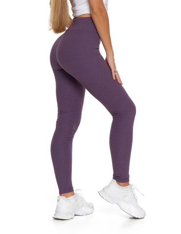 Legginsy - Damskie legginsy z wysokim stanem i prążkowaną strukturą FIOLETOWY - produkt 6