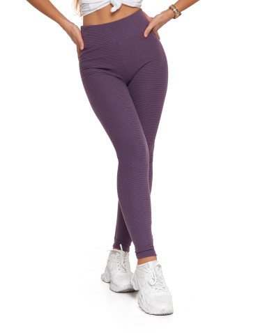 Legginsy - Damskie legginsy z wysokim stanem i prążkowaną strukturą FIOLETOWY - produkt 7