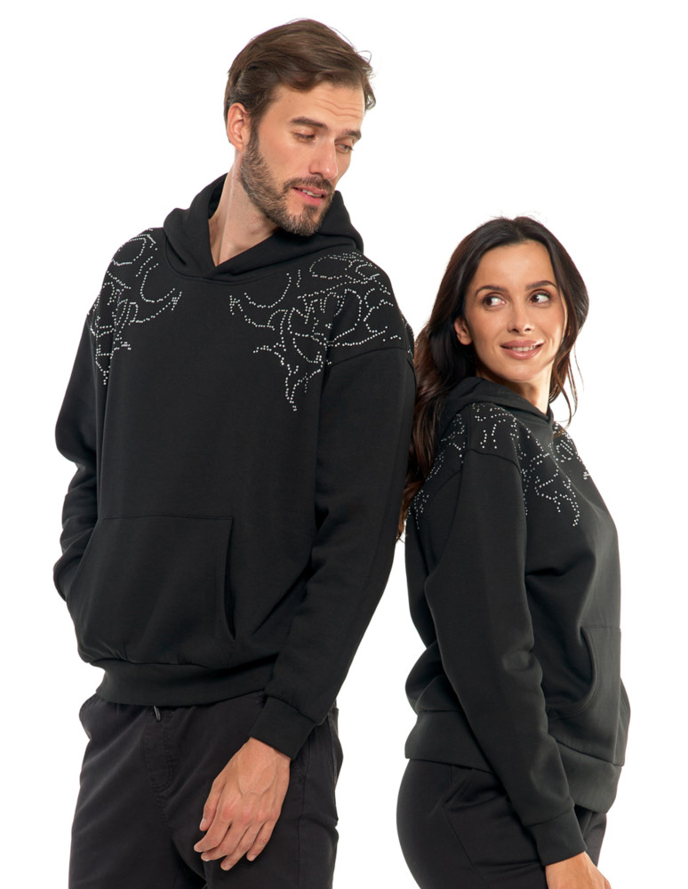 Bluzy - Bluza unisex z kapturem i cyrkoniami ocieplana CZARNY - produkt moraj.pl 1