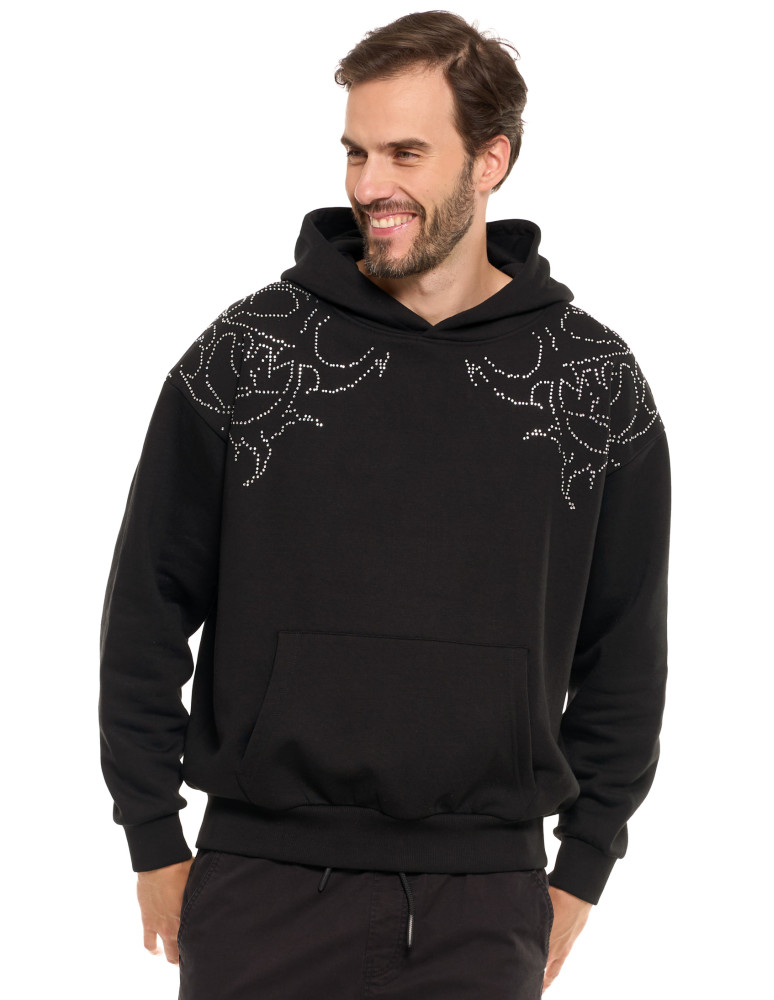 Bluzy - Bluza unisex z kapturem i cyrkoniami ocieplana CZARNY - produkt moraj.pl 6