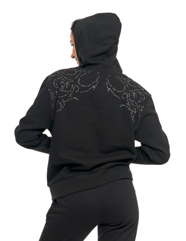 Bluzy - Bluza unisex z kapturem i cyrkoniami ocieplana CZARNY - produkt 9