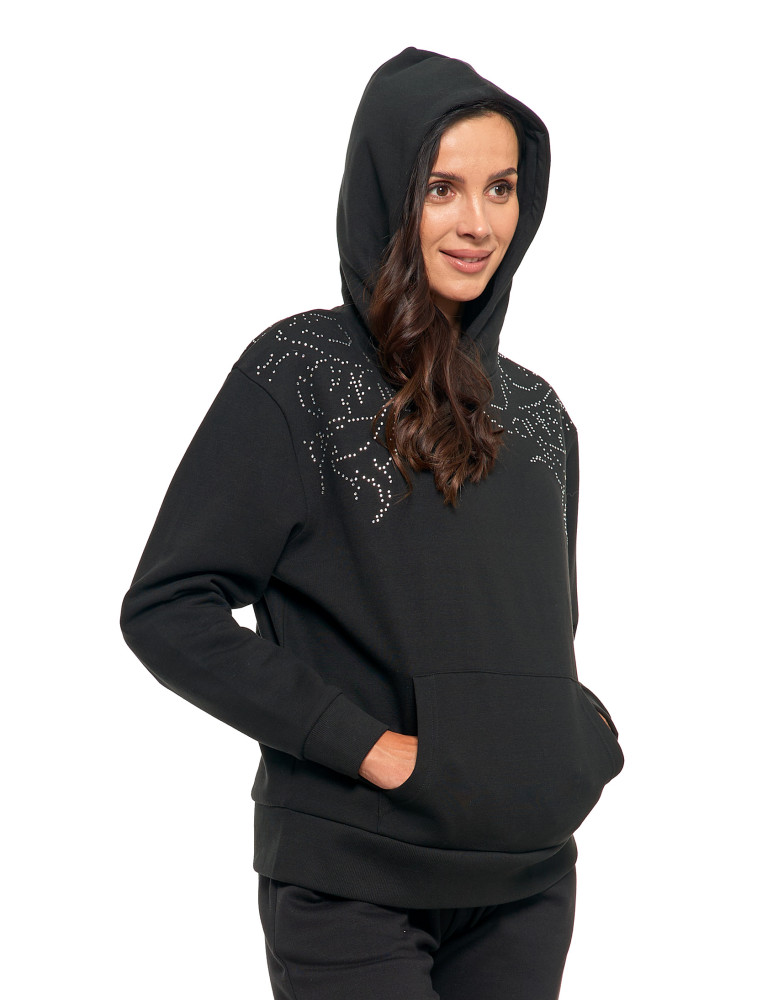 Bluzy - Bluza unisex z kapturem i cyrkoniami ocieplana CZARNY - produkt moraj.pl 10