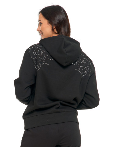 Bluzy - Bluza unisex z kapturem i cyrkoniami ocieplana CZARNY - produkt 12