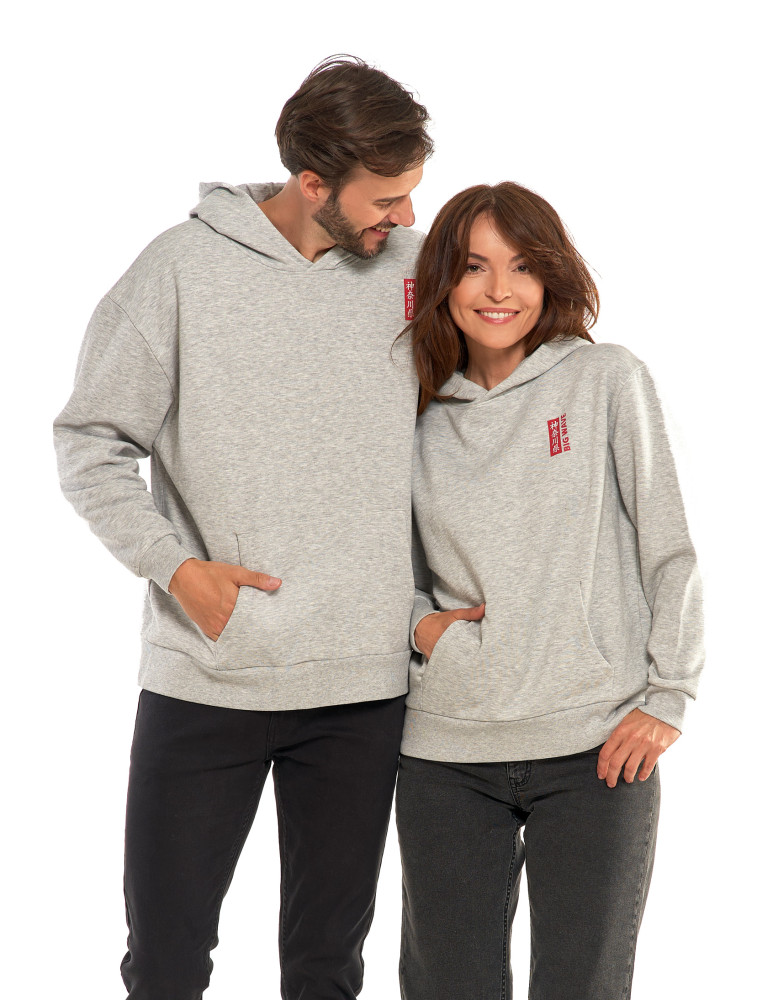 Bluzy - Bluza unisex z kapturem z japońskim motywem fali SZARY - produkt moraj.pl 10
