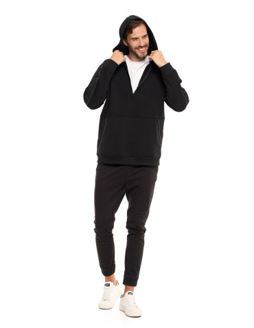 Bluzy - Męska bluza bawełniana rozpinana z kapturem i kieszenią CZARNY - produkt 10
