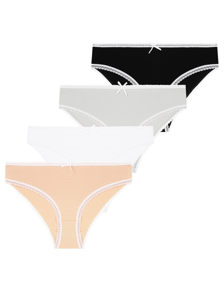 Figi - Damskie majtki mini bikini z koronkowym wykończeniem 4-pak WIELOKOLOROWY - produkt moraj.pl 1