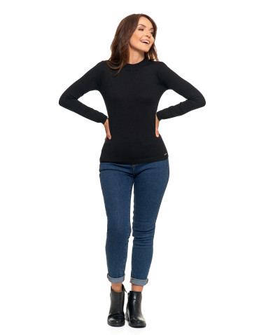 T-shirty i podkoszulki - Damski sweter półgolf z długim rękawem z wiskozą CZARNY - produkt 4
