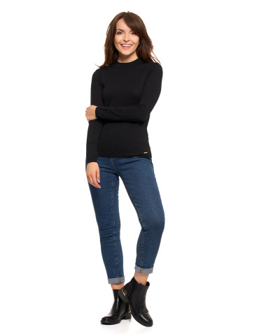 T-shirty i podkoszulki - Damski sweter półgolf z długim rękawem z wiskozą CZARNY - produkt 6