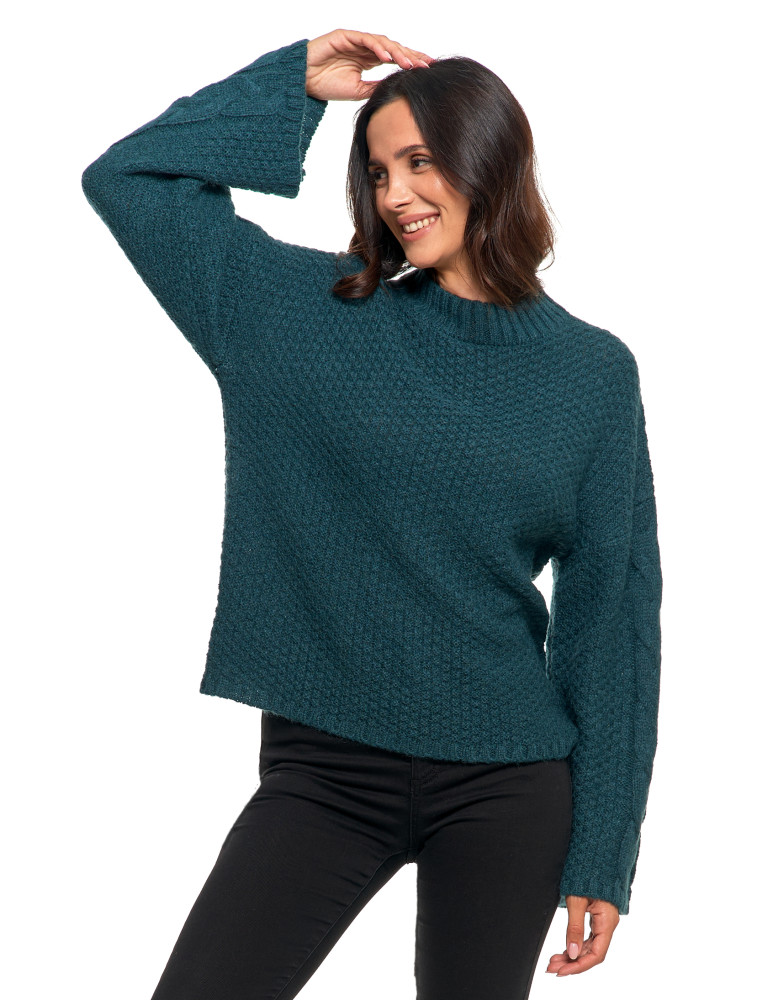 Swetry - Damski sweter luźny z szerokimi rękawami CIEMNY ZIELONY - produkt moraj.pl 2