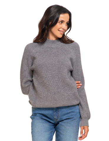 Swetry - Sweter damski z miękkiej dzianiny o luźnym kroju SZARY - produkt 6